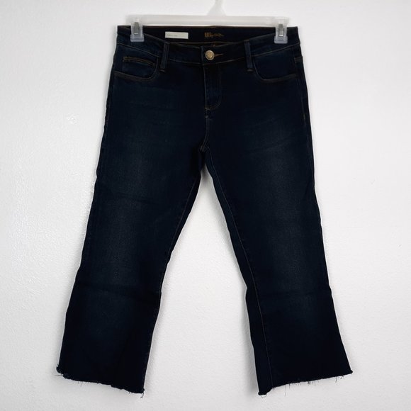 Kut from the Kloth Women's Chrissy Flare Jeans Size 6 Raw Hem Dark Wash Denim - Picture 1 of 16